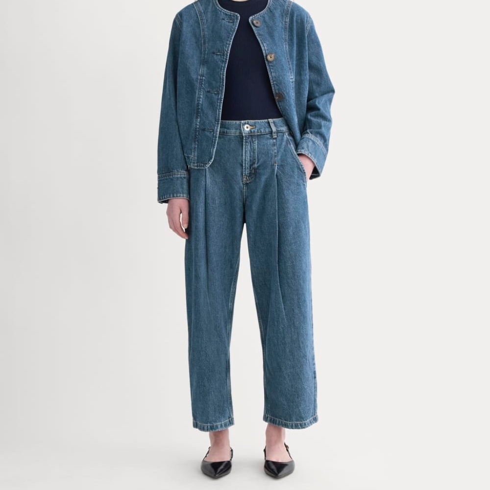 NWT Everlane Women's High Rise Pleated Jean in Mid Indigo, Size 30, Cotton